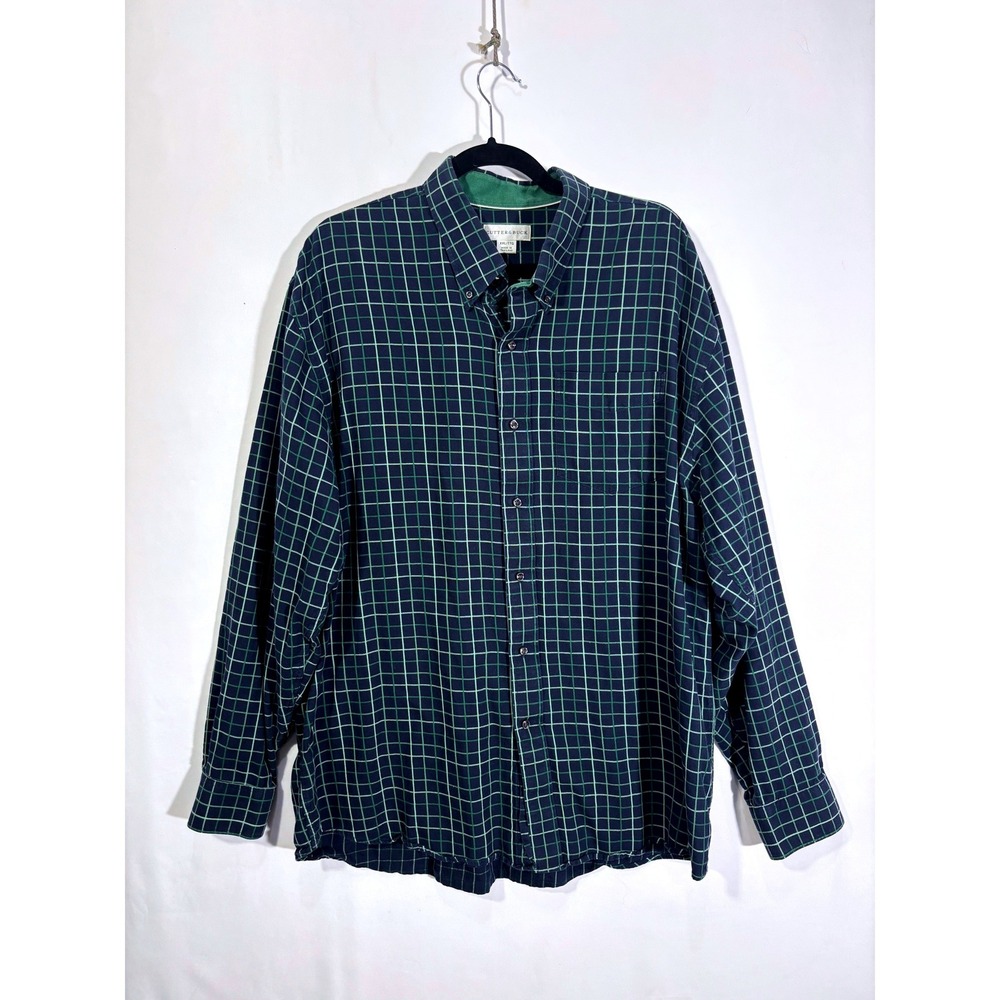 Preppy Business Classic Plaid Cutter & Buck Button Down Shirt Men XXL Blue Green